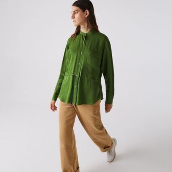 Lacoste Relaxed Fit Adjustable Waist Flowy Mao Collar Shirt Dámské - Šortky Zelene | CZ-jKFbXW